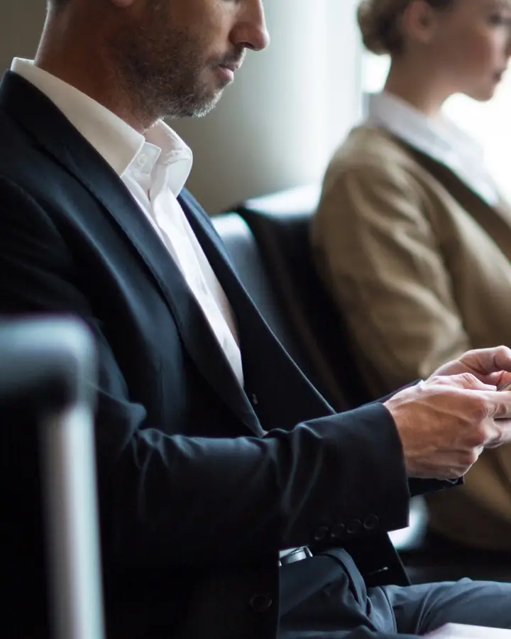 Traveler privately browsing on a phone